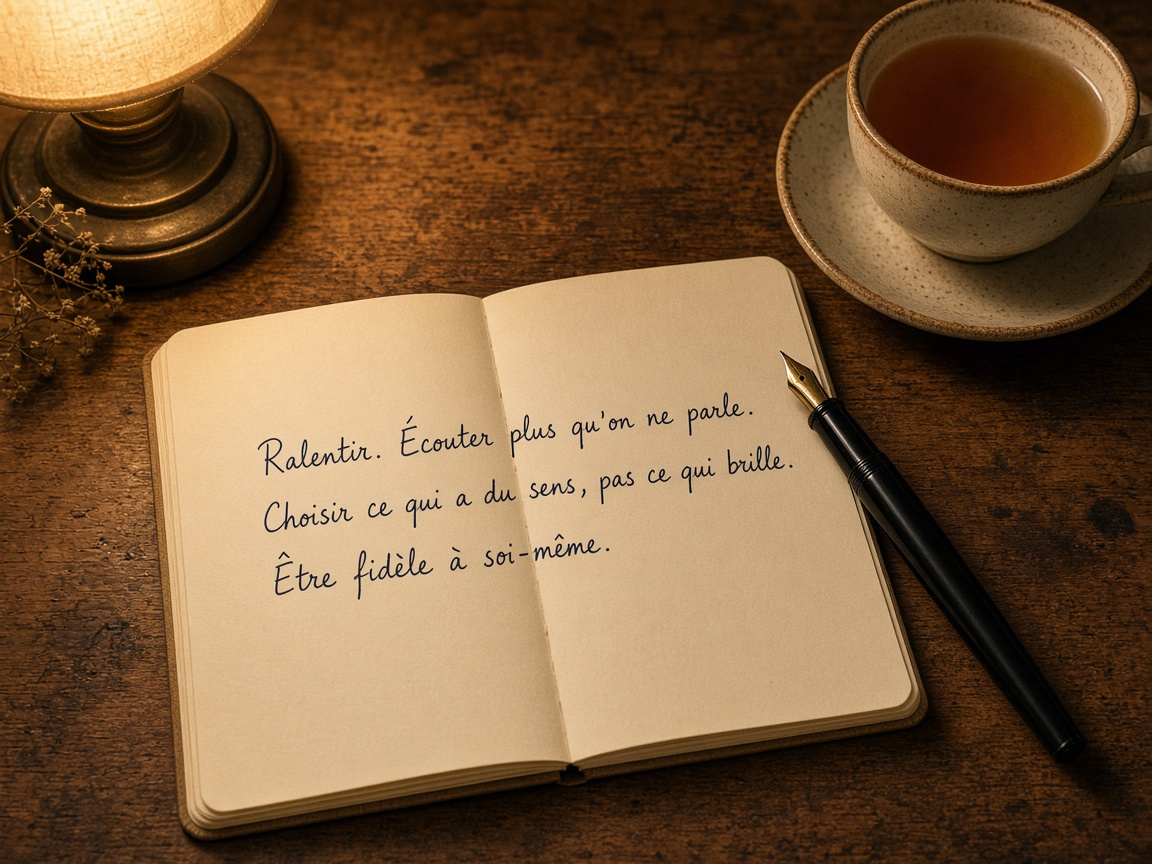 Carnet : trois lignes, stylo.
